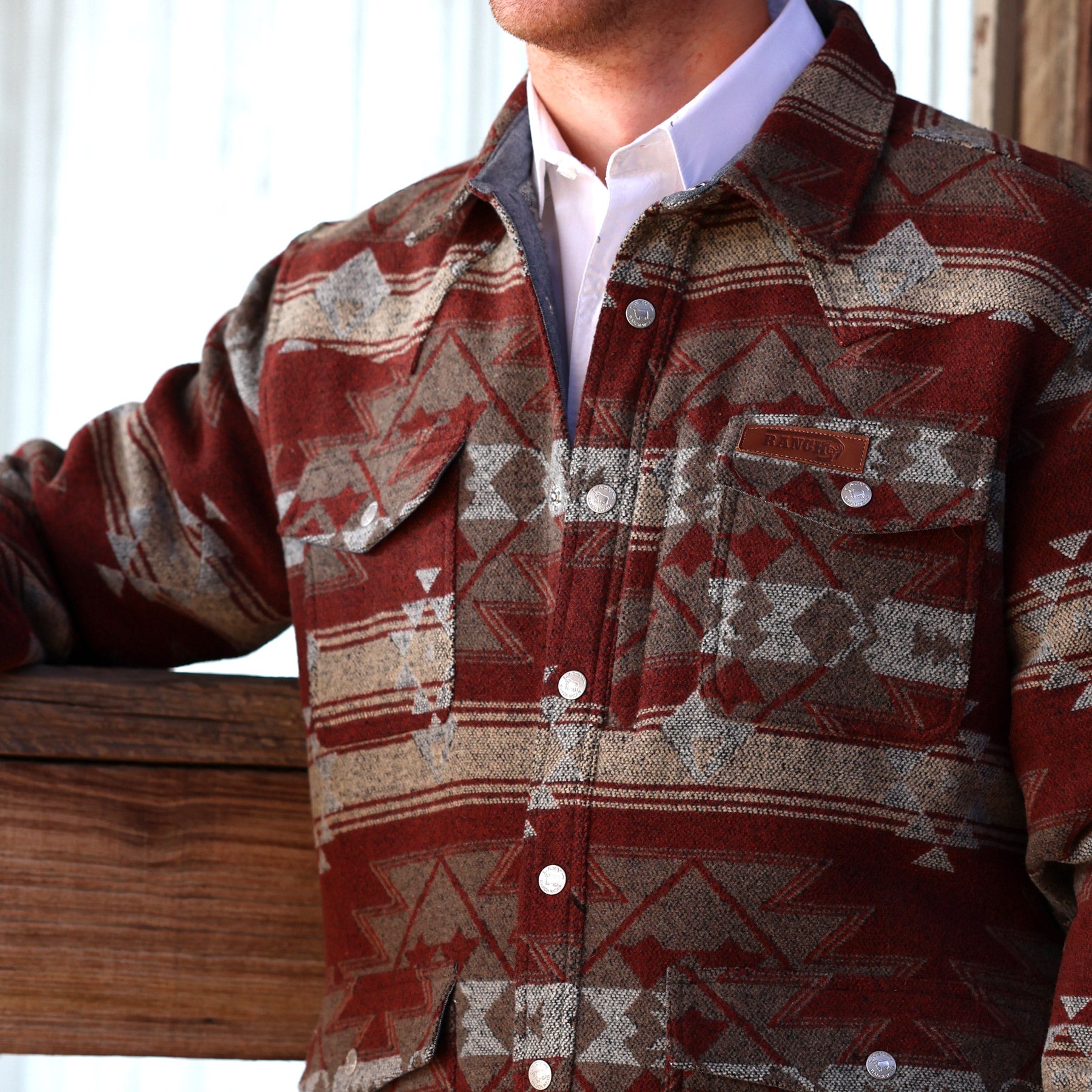 Lazy J Ranch Men's Aztec Jacket - Rust