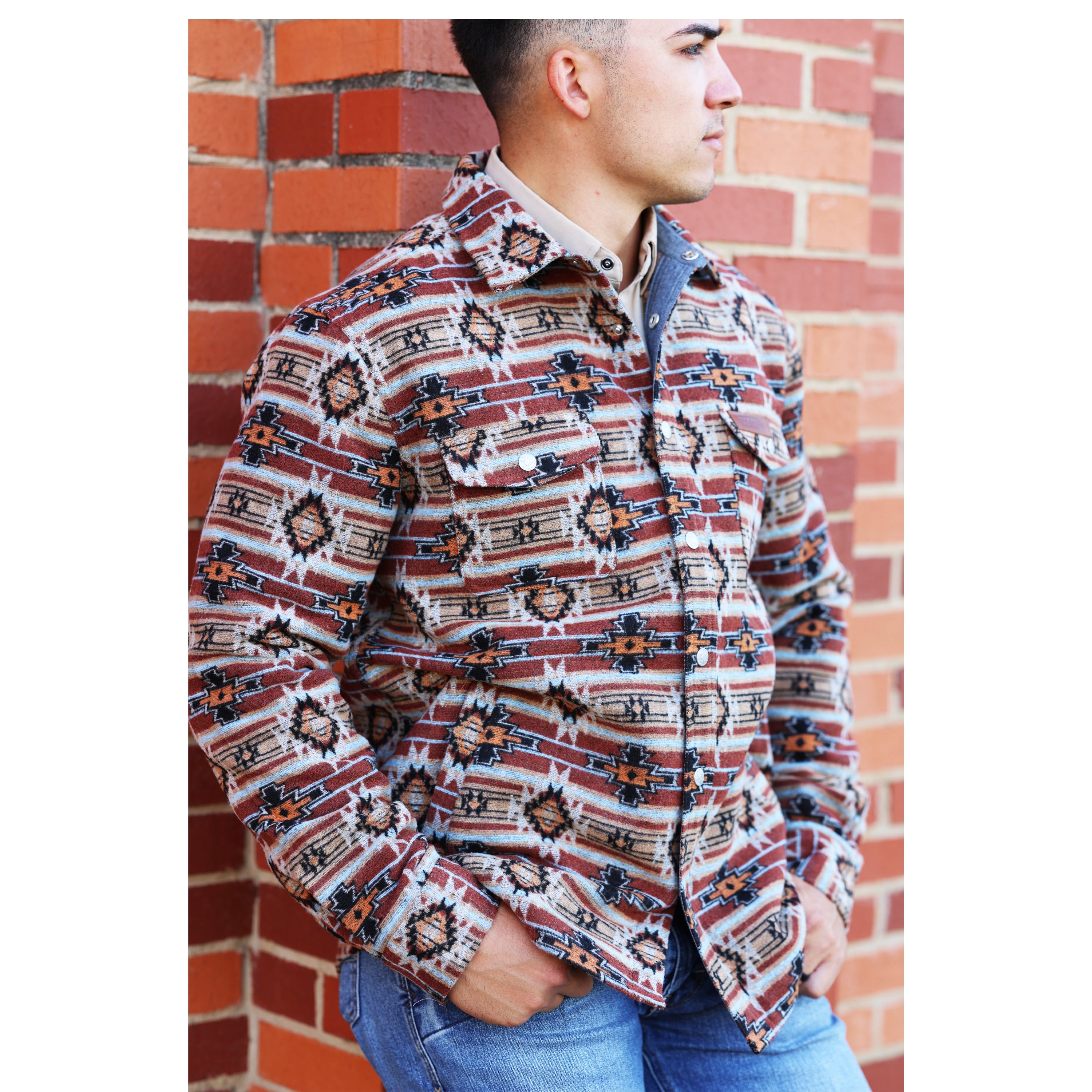Lazy J Ranch Men's Aztec Print Jacket - Rust