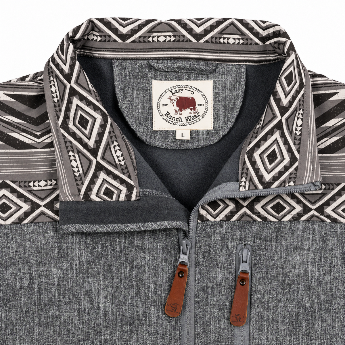 Lazy J Ranch Men's Aztec Print Bonded Jacket - Grey