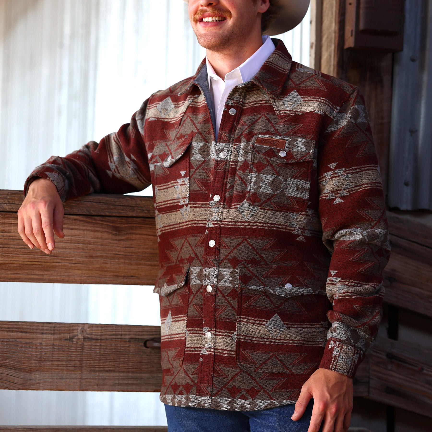 Lazy J Ranch Men's Aztec Jacket - Rust