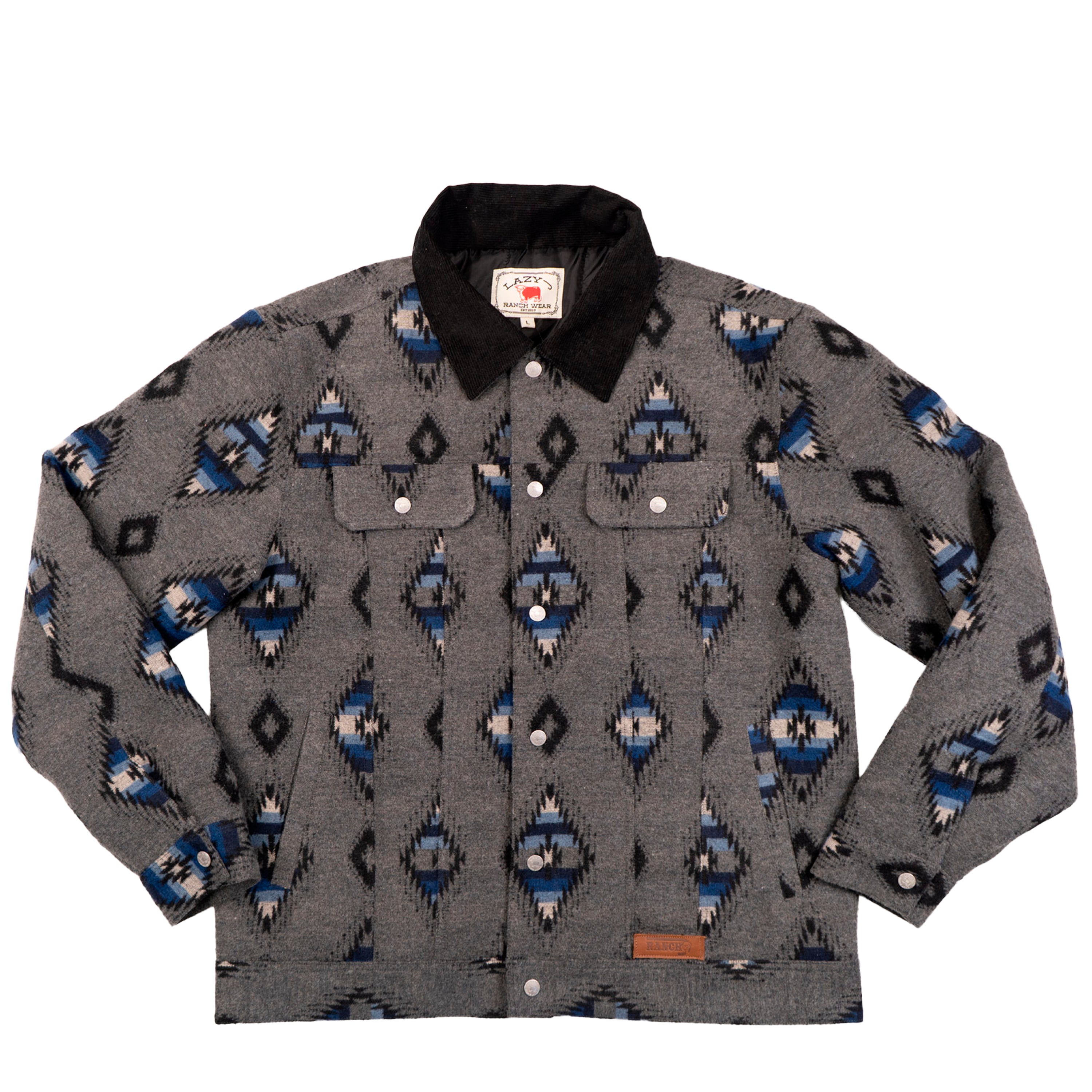 Lazy J Men's Southwestern Print Trucker Jacket - Grey