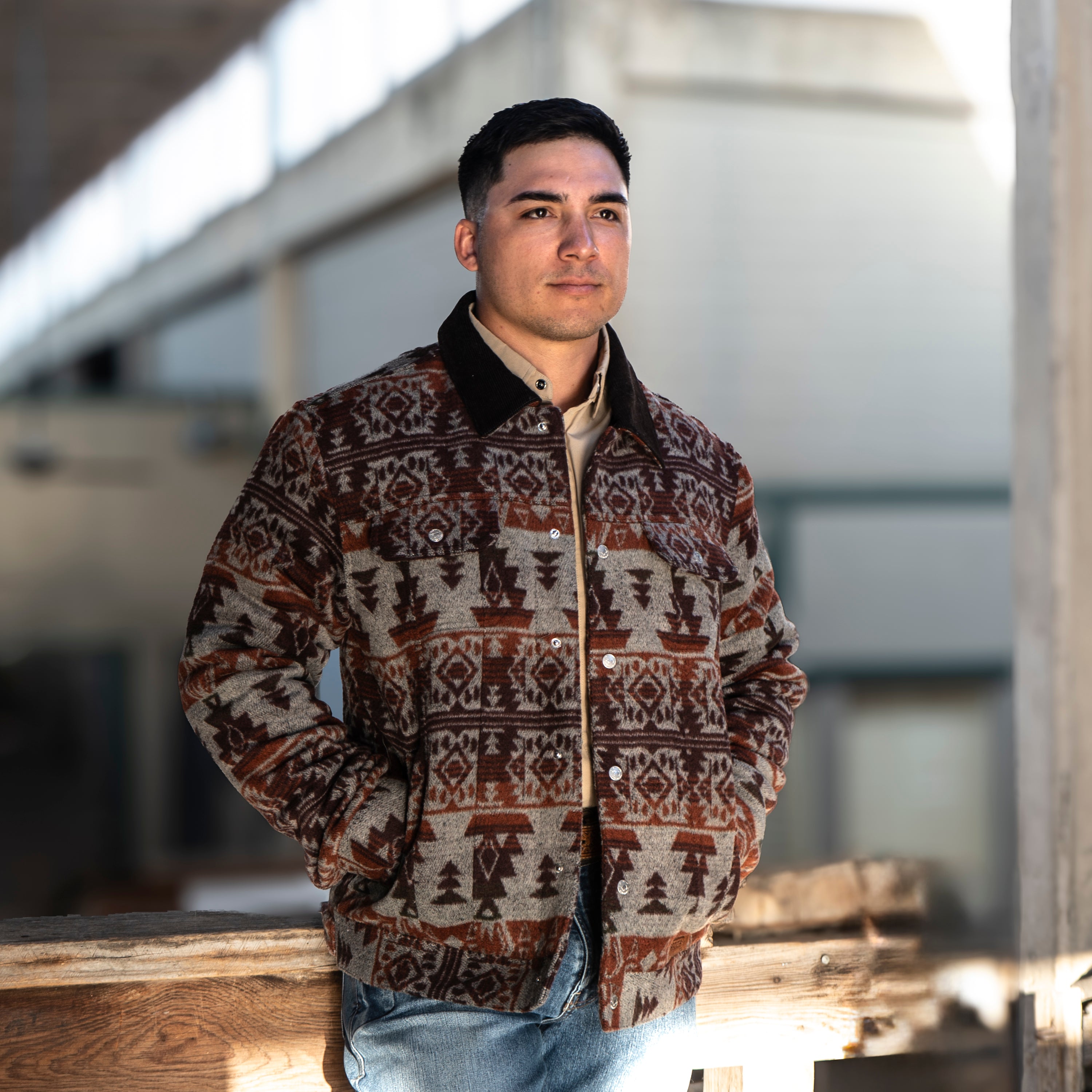 Lazy J Ranch Men's Navajo Print Trucker Jacket - Rust