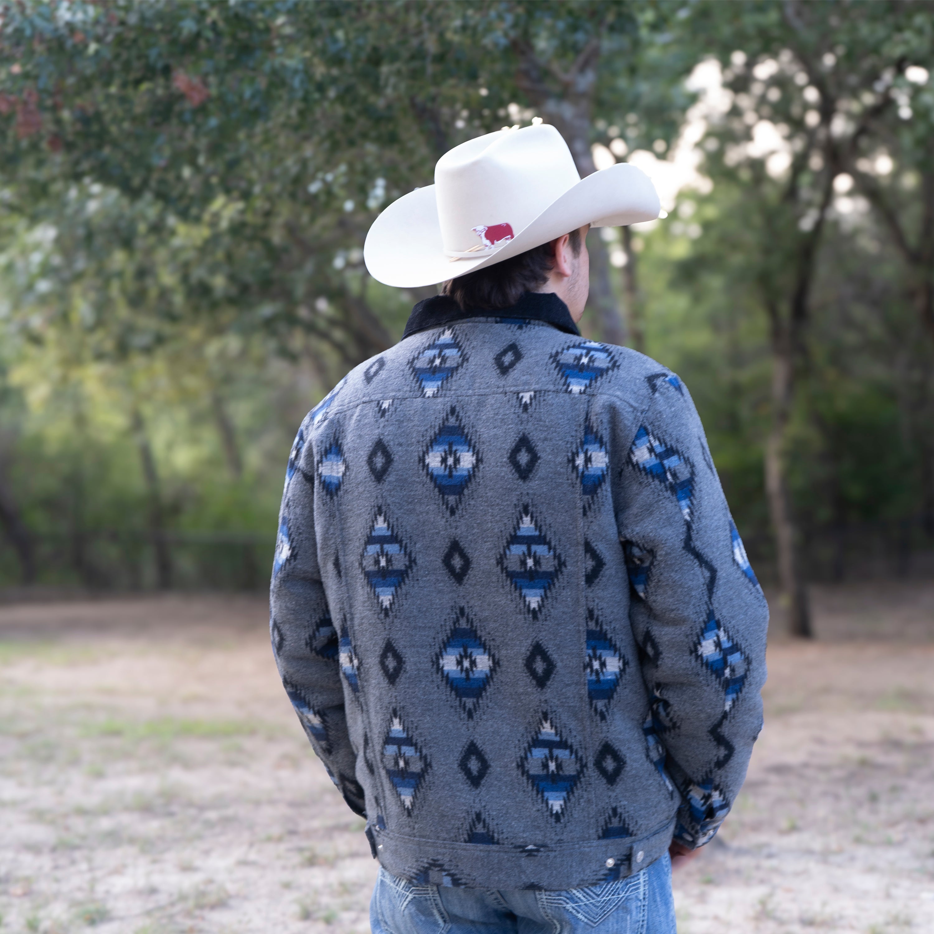 Lazy J Men's Southwestern Print Trucker Jacket - Grey